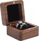 Wooden Ring Box for Wedding Ceremony 2 Slots,Small Square Solid Wood Double Ring Holder Case Box,Vintage Ring Bearer Box for Engagement Proposal,Rustic Jewelry Gift Storage Box-Black